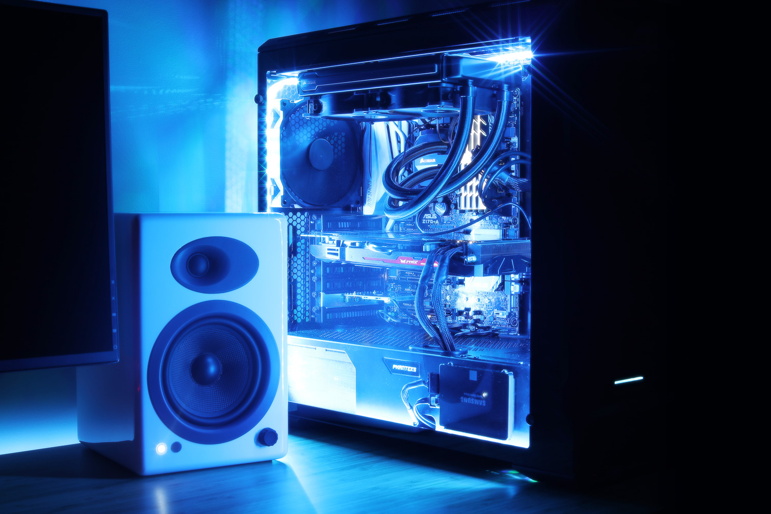 Apple Hackintosh Pro with blue RGB lights